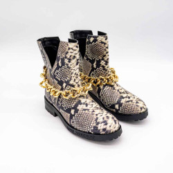 LOVE MOSCHINO GHEATA DAMĂ DIN PIELE CU IMPRIMEU PYTHON ȘI LANȚ AURIU