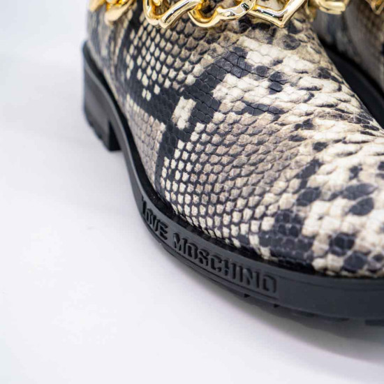 LOVE MOSCHINO GHEATA DAMĂ DIN PIELE CU IMPRIMEU PYTHON ȘI LANȚ AURIU