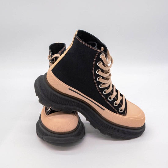 ALEXANDER MCQUEEN TREAD SLICK ANKLE BOOTS IN BLACK-PINK