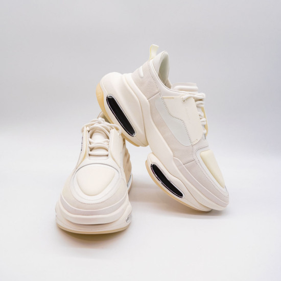 BALMAIN B-BOLD SNEAKERS ALBI - PIELE NATURALĂ