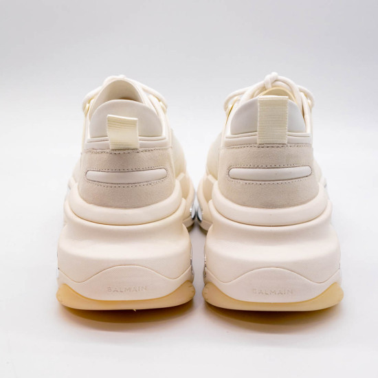 BALMAIN B-BOLD SNEAKERS ALBI - PIELE NATURALĂ