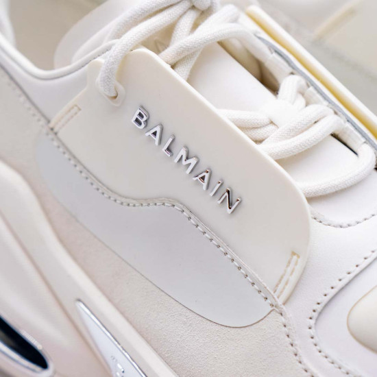 BALMAIN B-BOLD SNEAKERS ALBI - PIELE NATURALĂ