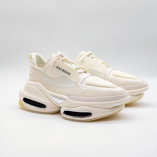 BALMAIN B-BOLD SNEAKERS ALBI - PIELE NATURALĂ