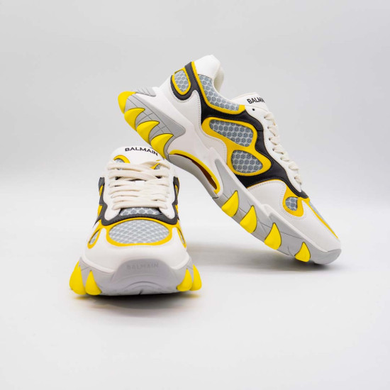 BALMAIN SNEAKERS RUBBERIZED LEATHER - GRADIENT WHITE-YELLOW 
