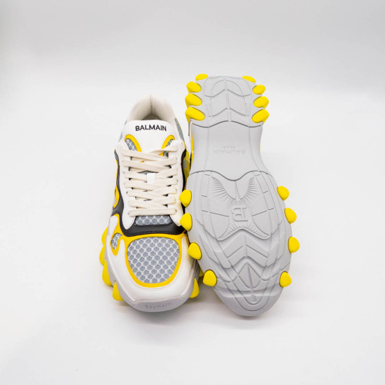 BALMAIN SNEAKERS RUBBERIZED LEATHER - GRADIENT WHITE-YELLOW 