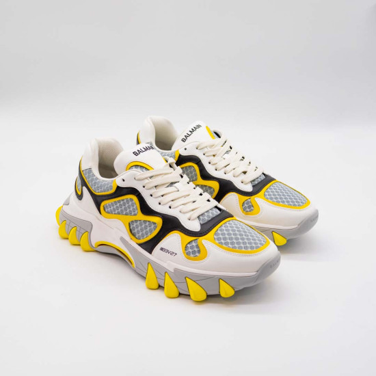BALMAIN SNEAKERS RUBBERIZED LEATHER - GRADIENT WHITE-YELLOW 