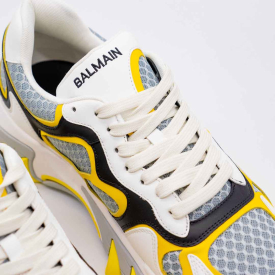 BALMAIN SNEAKERS RUBBERIZED LEATHER - GRADIENT WHITE-YELLOW 
