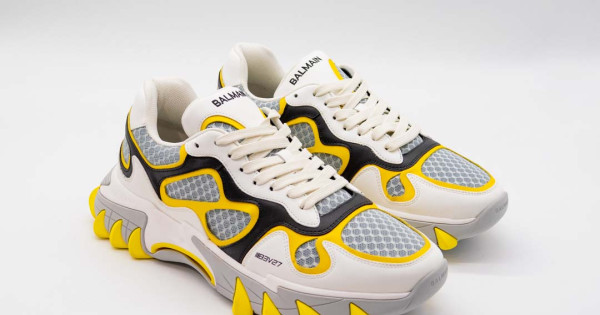 Sneakers bărbați Balmain Beast alb-galben – Piele cauciucată gradient