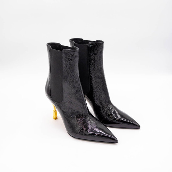 BALMAIN PATENT LEATHER ANKLE BOOTS BLACK