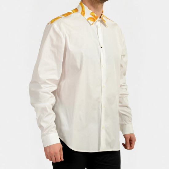 VERSACE– CAMASA ALBA CU IMPRIMEU BAROCCO AURIU