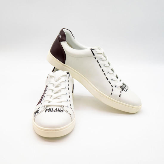 DOLCE & GABBANA MEN'S EXCLUSIVE WHITE BORDEAUX LOW TOP SNEAKERS 