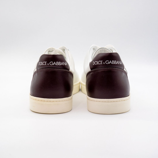 DOLCE & GABBANA MEN'S EXCLUSIVE WHITE BORDEAUX LOW TOP SNEAKERS 