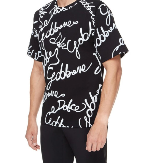 DOLCE & GABBANA TRICOU OVERSIZE - LOGO STILIZAT - ALB/NEGRU