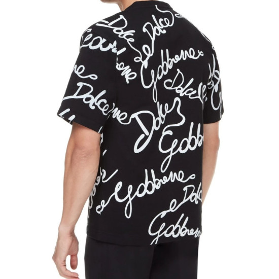 DOLCE & GABBANA TRICOU OVERSIZE - LOGO STILIZAT - ALB/NEGRU