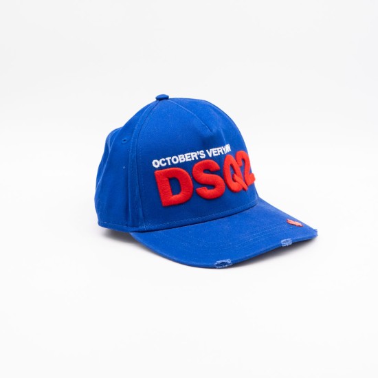 DSQUARED BASEBALL CAP EMBROIDERED "OVO" LOGO COTTON BLUE