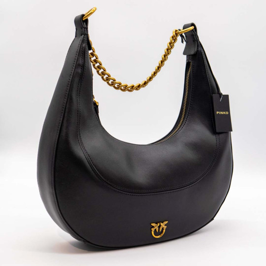 PINKO BRIOCHE ZIP-UP MINI SHOULDER BAG – GEANTĂ DE UMĂR DIN PIELE NEAGRĂ