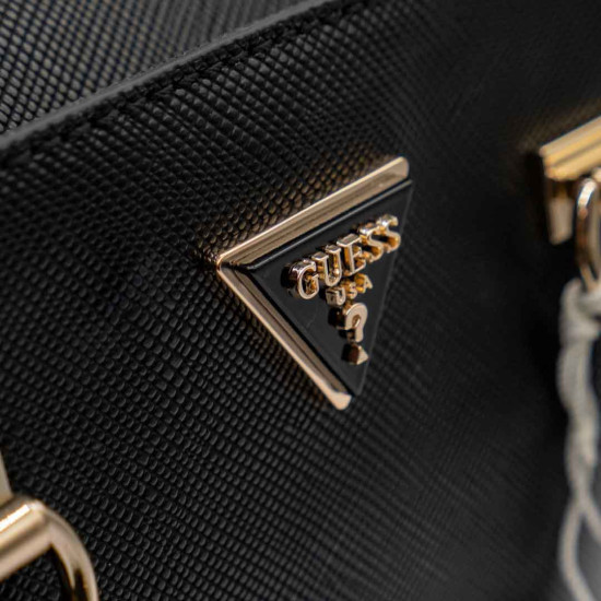GUESS – GEANTĂ ALEXIE NEAGRĂ DIN PIELE SAFFIANO CU DETALII AURII