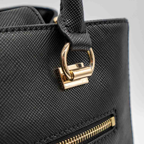 GUESS – GEANTĂ ALEXIE NEAGRĂ DIN PIELE SAFFIANO CU DETALII AURII