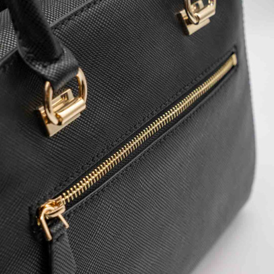 GUESS – GEANTĂ ALEXIE NEAGRĂ DIN PIELE SAFFIANO CU DETALII AURII