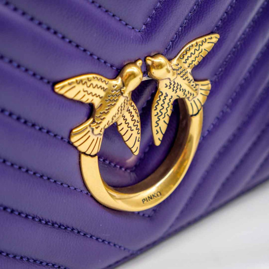 PINKO LOVE CLICK VIOLET - GEANTĂ CROSSBODY DIN PIELE NATURALĂ  