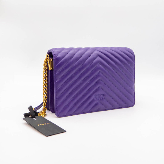 PINKO LOVE CLICK VIOLET - GEANTĂ CROSSBODY DIN PIELE NATURALĂ  