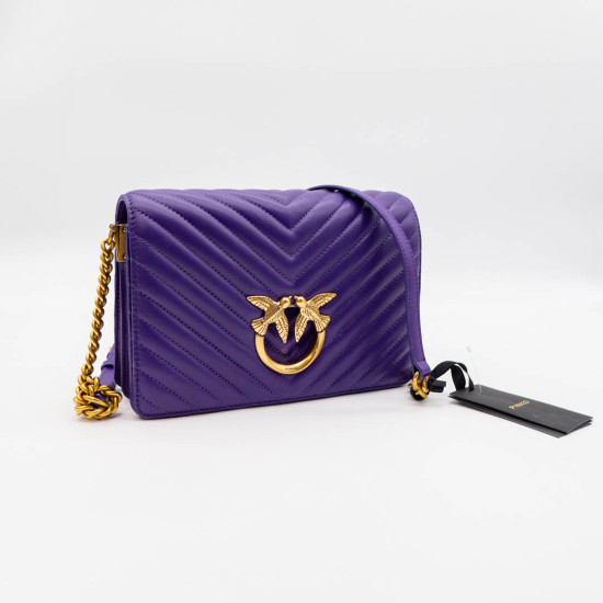 PINKO LOVE CLICK VIOLET - GEANTĂ CROSSBODY DIN PIELE NATURALĂ  