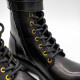 VERSACE SAFETY PIN LEATHER COMBAT BOOTS – GHETE DIN PIELE NEAGRĂ CU DETALII AURII