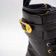 VERSACE SAFETY PIN LEATHER COMBAT BOOTS – GHETE DIN PIELE NEAGRĂ CU DETALII AURII