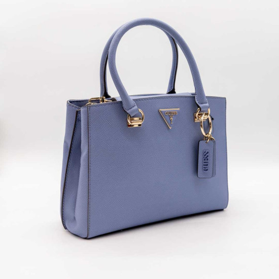 GUESS – GEANTĂ MEDIE ALBASTRU PASTEL DIN PIELE SAFFIANO CU DETALII AURII