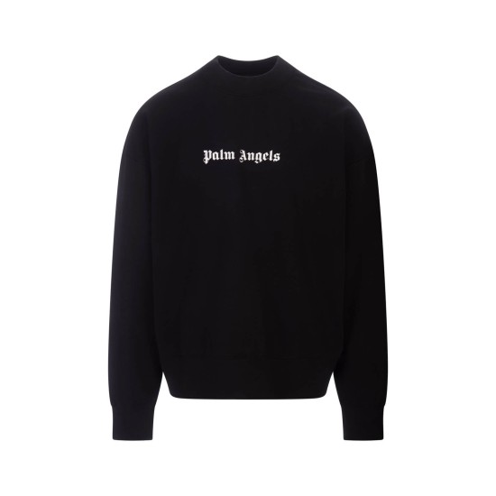 PALM ANGELS COTTON CREW-NECK SWEATSHIRT BLACK-WHITE – BLUZĂ NEAGRĂ BUMBAC CU LOGO