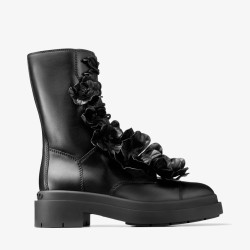 JIMMY CHOO NARI FLOWERS – GHETE NEGRE PIELE NATURALĂ CU DETALII FLORALE