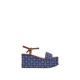 POLLINI- SANDALE WEDGE DENIM JACQUARD BLUE/BROWN