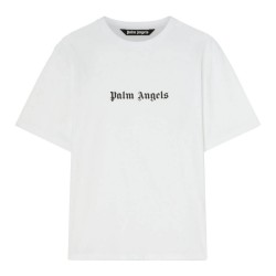 PALM ANGELS LOGO PRINTED CREWNECK T-SHIRT – TRICOU ALB BUMBAC CU LOGO