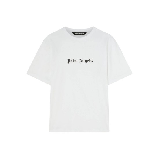 PALM ANGELS LOGO PRINTED CREWNECK T-SHIRT – TRICOU ALB BUMBAC CU LOGO
