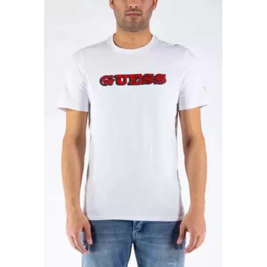 GUESS- TRICOU ALB CU LOGO ROȘU SLIM FIT 
