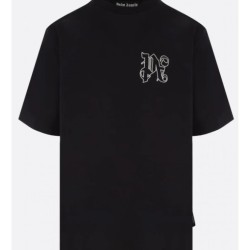 PALM ANGELS MONOGRAM REGULAR T-SHIRT – TRICOU NEGRU BUMBAC CU MONOGRAMĂ