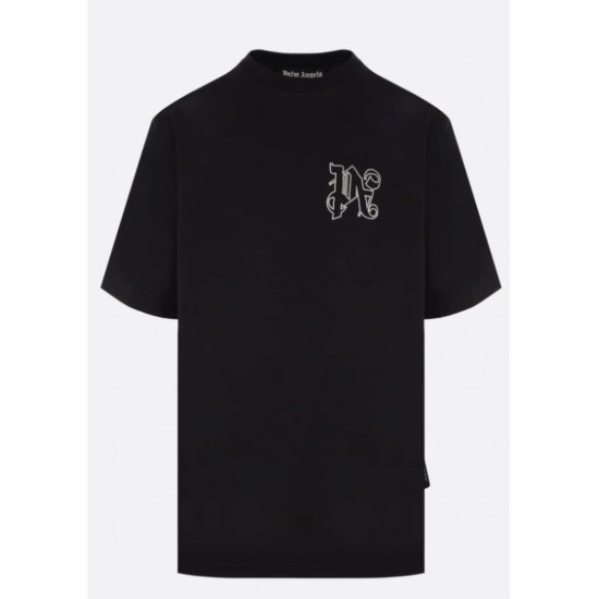 PALM ANGELS MONOGRAM REGULAR T-SHIRT – TRICOU NEGRU BUMBAC CU MONOGRAMĂ
