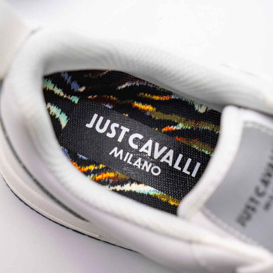 JUST CAVALLI – SNEAKERS BĂRBAȚI ALBI DIN PIELE CU LOGO PATCH