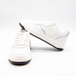 JUST CAVALLI – SNEAKERS BĂRBAȚI ALBI DIN PIELE CU LOGO PATCH