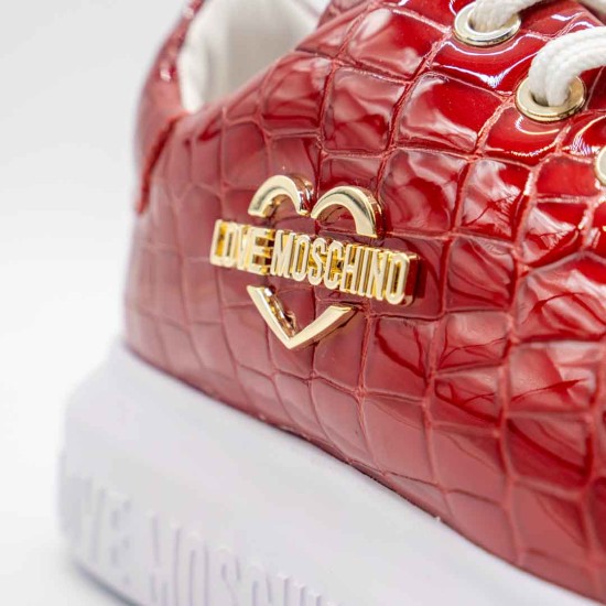 LOVE MOSCHINO – SNEAKERS ROȘII DAMĂ CU TEXTURĂ CROCO