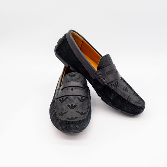 ARMANI MOCASINI BĂRBAȚI - MICROPERFORAȚI - PIELE ÎNTOARSĂ - NEGRI