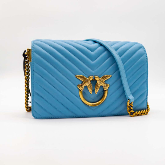 PINKO LOVE CLICK CLASSIC SHEEP NAPPA CHEVRON LIGHT BLUE