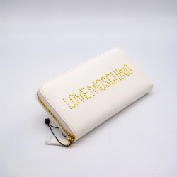 PORTOFEL DAMĂ LOVE MOSCHINO ALB CU LOGO DIN ȚINTE AURII