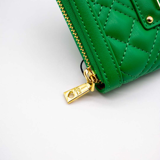 PORTOFEL DAMĂ LOVE MOSCHINO VERDE MATLASAT CU FERMOAR – GREEN QUILTED ZIP WALLET