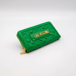 PORTOFEL DAMĂ LOVE MOSCHINO VERDE MATLASAT CU FERMOAR – GREEN QUILTED ZIP WALLET