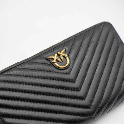 PORTOFEL PINKO RYDER ZIP AROUND L V QUIL PIELE NATURALĂ - NEGRU