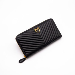 PORTOFEL PINKO RYDER ZIP AROUND L V QUIL PIELE NATURALĂ - NEGRU