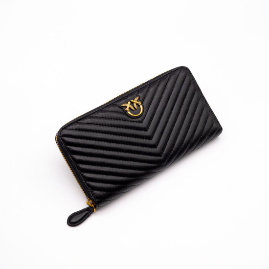 PORTOFEL PINKO RYDER ZIP AROUND L V QUIL PIELE NATURALĂ - NEGRU