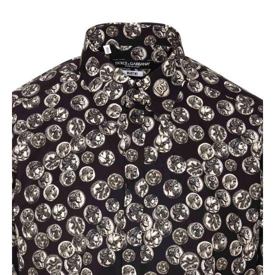 DOLCE & GABBANA COINT PRINT MARTINI SHIRT IN BLACK