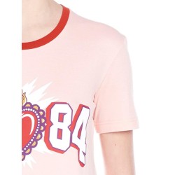 DOLCE & GABBANA WOMEN'S PRINTED COTTON JERSEY T-SHIRT PINK "84" DOLCE & GABBANA WOMEN'S PRINTED COTTON JERSEY T-SHIRT PINK "84"